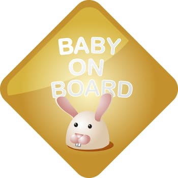 Baby on board sticker with bunny, sign illustration