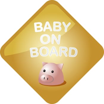Baby on board sticker with pig, sign illustration
