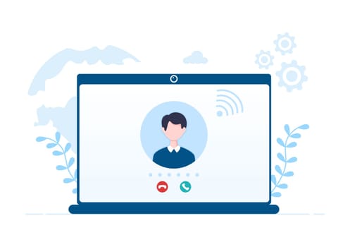 VOIP or Voice Over Internet Protocol with Telephony Scheme Technology and Network Phone Call Software in Template Hand Drawn Cartoon Flat Illustration