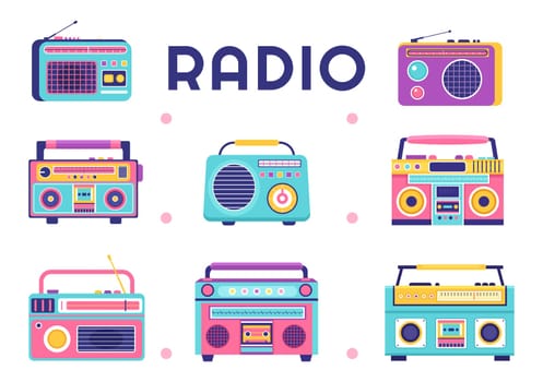 Radio Player for Record, Talk Show, Interviews Celebrity and Listening to Music in Template Hand Drawn Cartoon Flat Style Illustration
