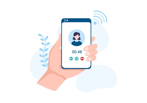 VOIP or Voice Over Internet Protocol with Telephony Scheme Technology and Network Phone Call Software in Template Hand Drawn Cartoon Flat Illustration