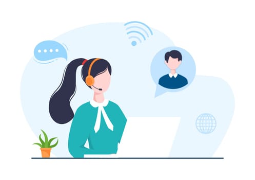 VOIP or Voice Over Internet Protocol with Telephony Scheme Technology and Network Phone Call Software in Template Hand Drawn Cartoon Flat Illustration