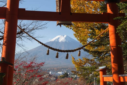 This photo was shot from the area around Mt.Fuji in Autumn. It is time to start snow cap on the top of Mt.Fuji. Chureito pagoda in one of the most famous to visit.