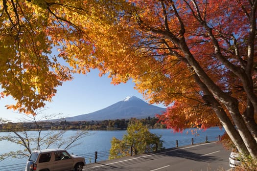 This photo was shot from the area around Mt.Fuji in Autumn. It is time to start snow cap on the top of Mt.Fuji and maple leaves change to autumn color. There are 5 lakes around Mt.Fuji.