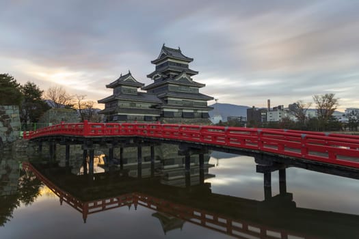 This photo was shot from Matsumoto Castle, Japan in early morning. The soft sunlight touch the castle is so beautiful.
