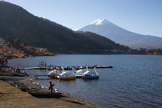 This photo was shot from the area around Mt.Fuji in Autumn. It is time to start snow cap on the top of Mt.Fuji. There are 5 lake around Mt.Fuji.