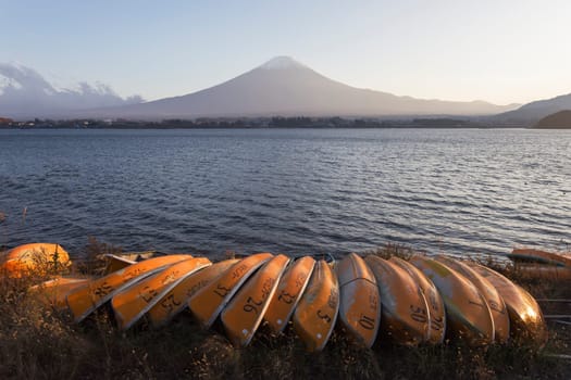 This photo was shot from the area around Mt.Fuji in Autumn. It is time to start snow cap on the top of Mt.Fuji. There are 5 lake around Mt.Fuji.