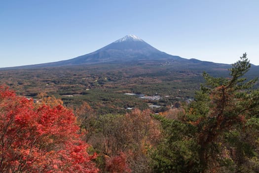 This photo was shot from the area around Mt.Fuji in Autumn. It is time to start snow cap on the top of Mt.Fuji. There are 5 lake around Mt.Fuji. This is shot from Mt.Koyodai.