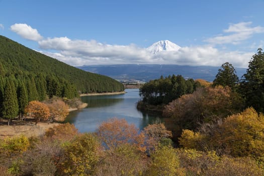 This photo was shot from the area around Mt.Fuji in Autumn. It is time to start snow cap on the top of Mt.Fuji. There are 5 lake around Mt.Fuji.