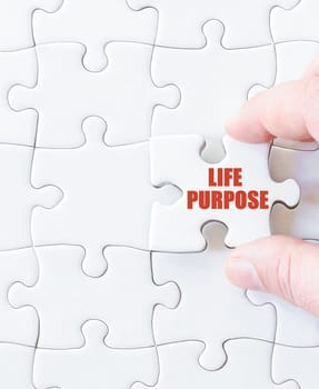 Last puzzle piece with words LIFE PURPOSE. Concept image