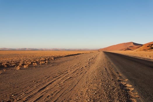 Panorama trought red dunes from Sesriem to Sossusvlei, Namibia