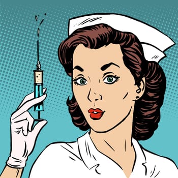Retro nurse gives an injection syringe medicine health medicine. Vaccine epidemic
