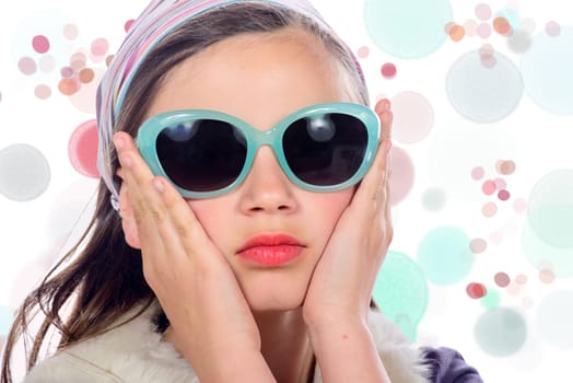 portrait of a pretty young girl with  blue sunglasses