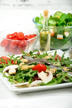 seasonal salad on the old white table