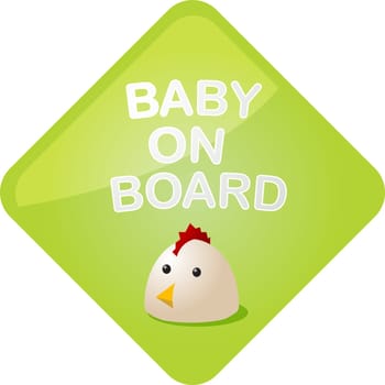 Baby on board sticker with chicken, sign illustration