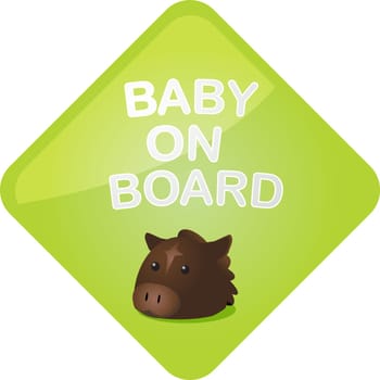 Baby on board sticker with horse, sign illustration