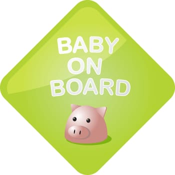 Baby on board sticker with pig, sign illustration