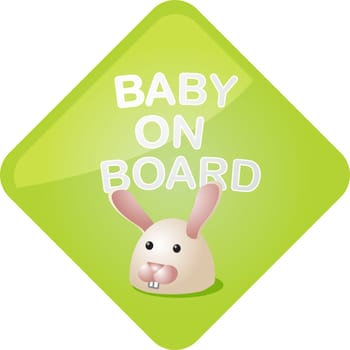 Baby on board sticker with bunny, sign illustration