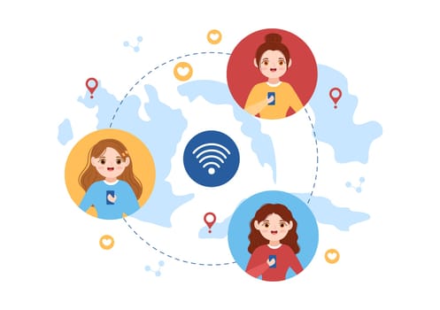 Intranet Internet Network Connection Technology to Share Confidential Company Information in Template Hand Drawn Cartoon Flat Illustration