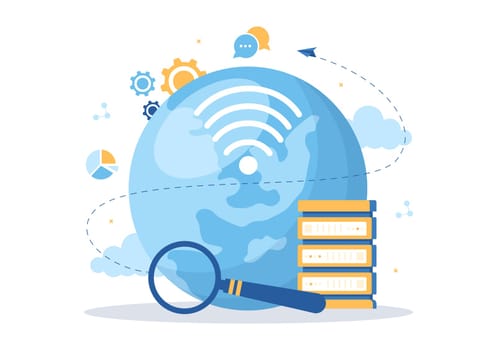 Intranet Internet Network Connection Technology to Share Confidential Company Information in Template Hand Drawn Cartoon Flat Illustration