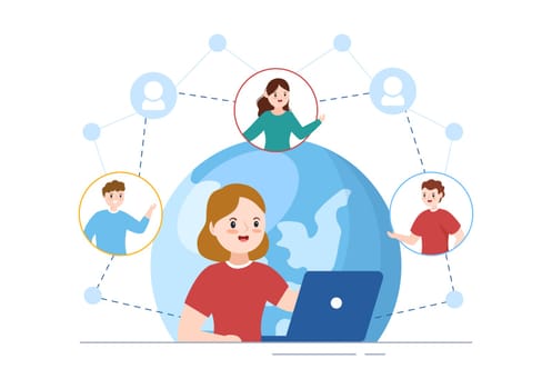Intranet Internet Network Connection Technology to Share Confidential Company Information in Template Hand Drawn Cartoon Flat Illustration