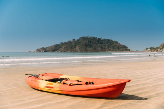 Canacona, Goa, India. Canoe Kayak For Rent Parked On Famous Palolem Beach In Summer Sunny Day.