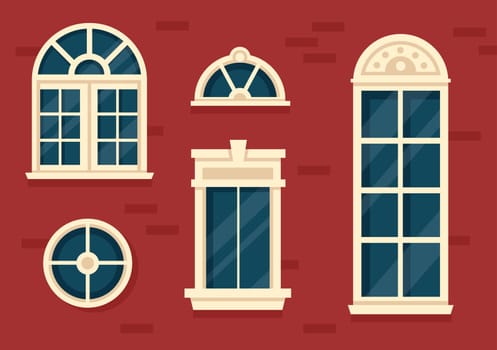 House Architecture with Set of Doors and Windows Various Shapes, Colors and Sizes in Template Hand Drawn Cartoon Flat Background Illustration