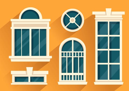House Architecture with Set of Doors and Windows Various Shapes, Colors and Sizes in Template Hand Drawn Cartoon Flat Background Illustration