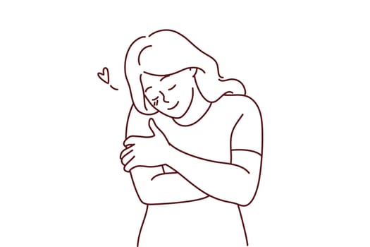 Happy girl hug herself