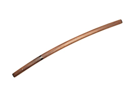 Japanese sword with wooden scabbard on white background . This kind of Japanese sword is called 'Shirasaya'