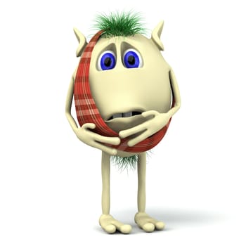 3d character puppet having teeth pain on white