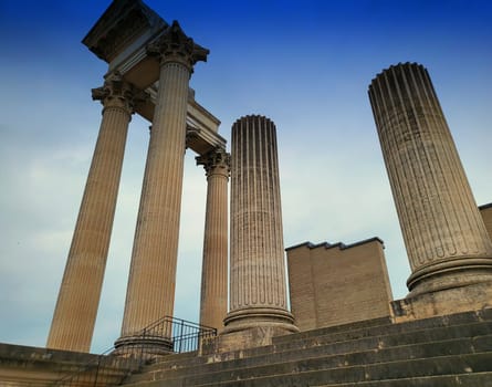 Propylaea, the entrance to the Acropolis of Athens on a summer day. View of Propylaea on the Acropolis of Athens, Greece