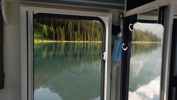 View from the door of a mobile home, campervan on a beautiful Bersee