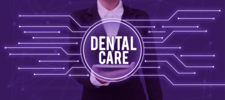 Writing displaying text Dental Care, Conceptual photo maintenance of healthy teeth or to keep it clean for future