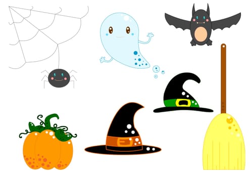 halloween elements on white background