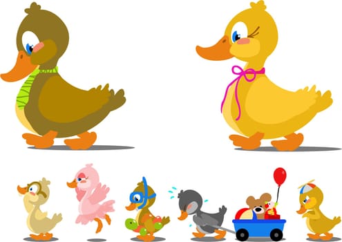 cartoon family of ducks