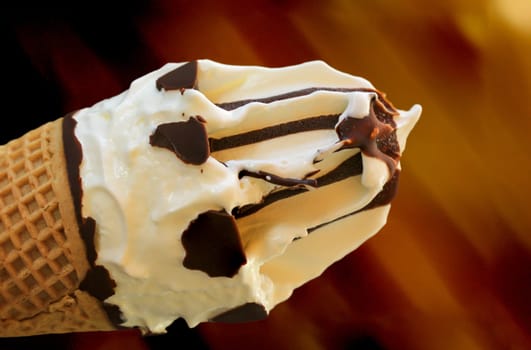 Close up of an ice cream cone, a waffle ice cream cone.