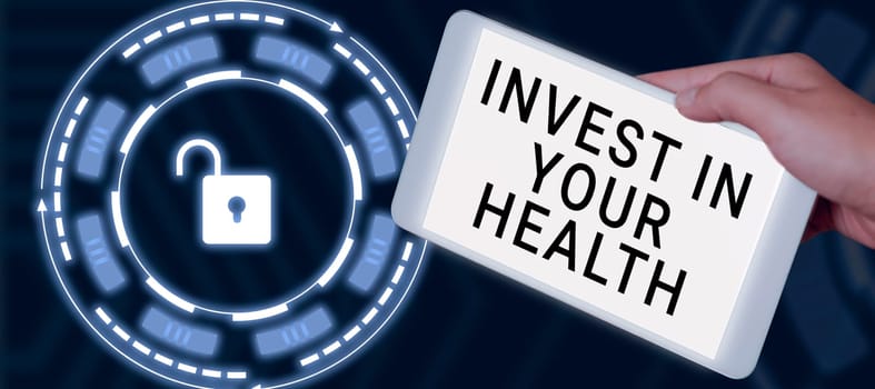 Handwriting text Invest In Your Health, Business approach Live a Healthy Lifestyle Quality Food for Wellness