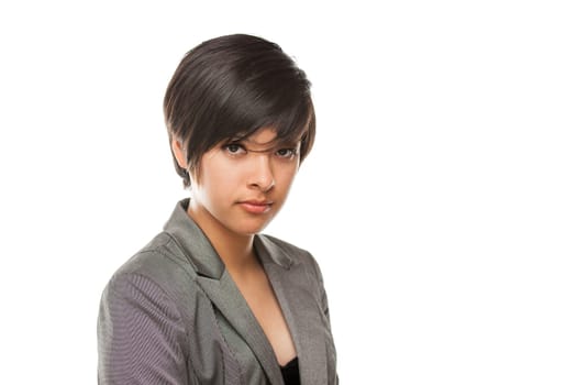 Pretty Biracial Girl Isolated Against White Background.