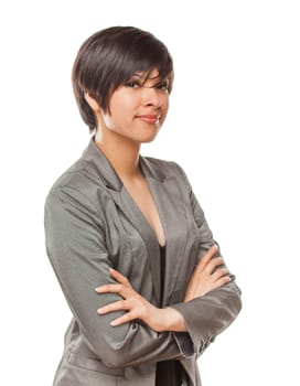 Pretty Biracial Girl Isolated Against White Background.