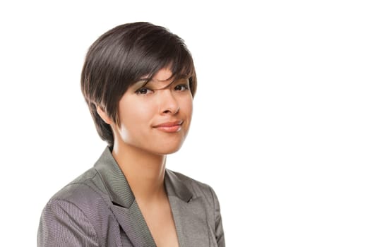 Pretty Biracial Girl Isolated Against White Background.