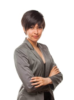 Pretty Biracial Girl Isolated Against White Background.
