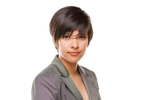 Pretty Biracial Girl Isolated Against White Background.