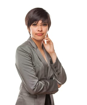 Pretty Biracial Girl Isolated Against White Background.