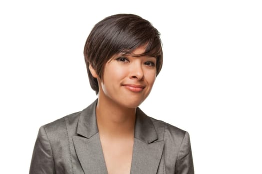 Pretty Biracial Girl Isolated Against White Background.