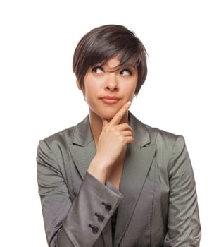 Pretty Biracial Girl Looking To The Side Isolated Against White Background.
