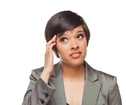 Pretty Biracial Girl Looking To The Side Isolated Against White Background.