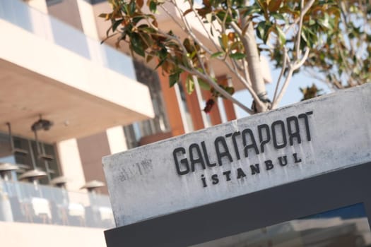 Galataport Istanbul sign stands prominently under a bright sky.