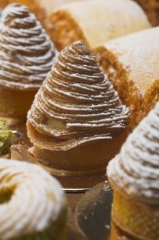 Beautifully arranged pastries entice customers at the bakery.