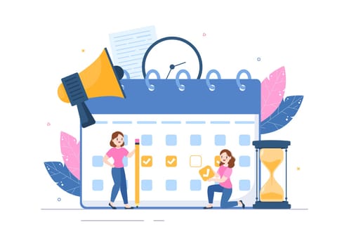 Event Planner Template Hand Drawn Cartoon Flat Illustration with Planning Schedule, Time Management, Business Agenda and Calendar Concept
